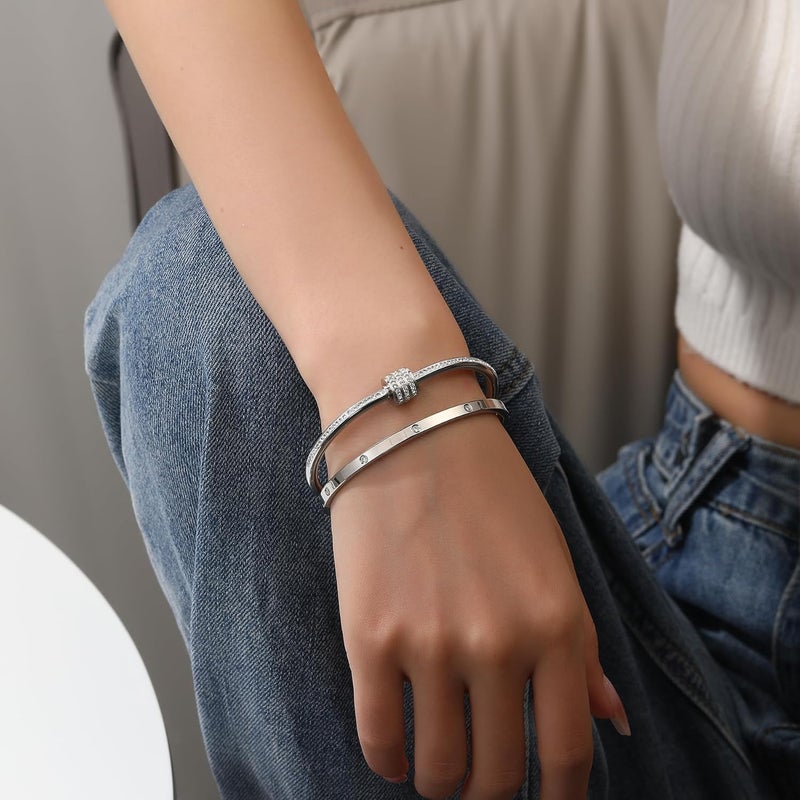 Jade cabbage Store Gold Bracelets for Women 18K Gold Plated Love Friendship Bracelet With Cubic Zirconia Cuff Bangle Jewelry Set Witness the Gift of Love - Image 2